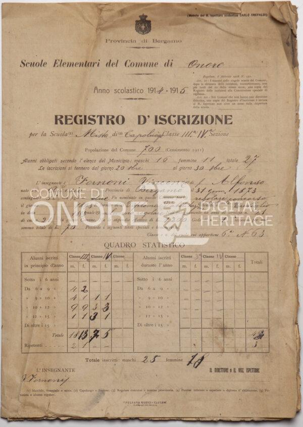 Registro scolastico comunale 1914/15