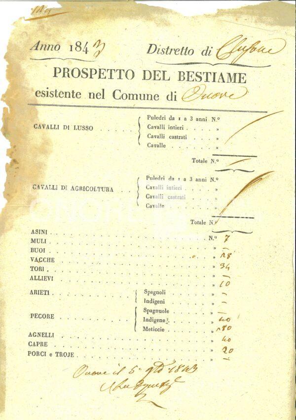 Elenco del bestiame 1843