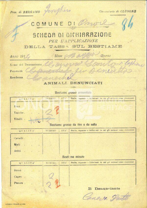 Tassa sul bestiame 1914