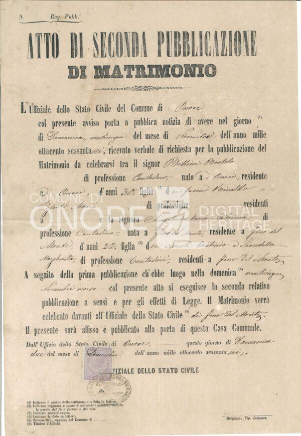Pubblicazione di matrimonio 1866
