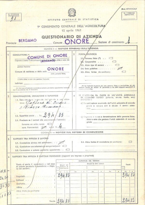 Questionari di azienda 1961