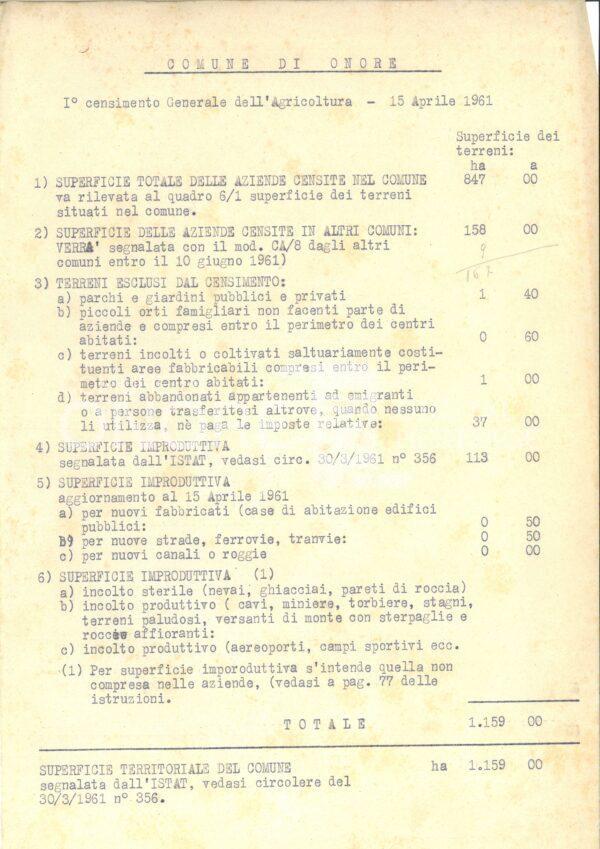 Censimento dell’agricoltura (dati raccolti) 1961