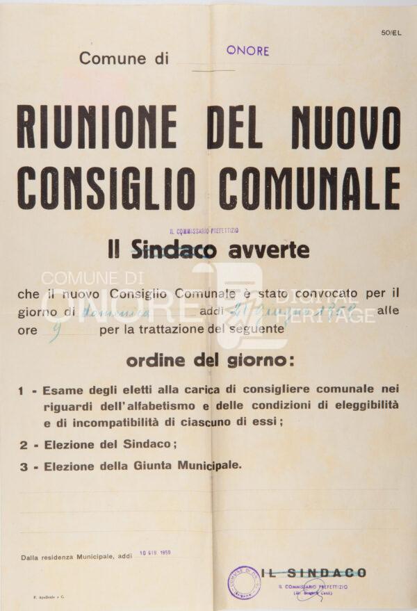 Riunione del nuovo consiglio comunale 1959