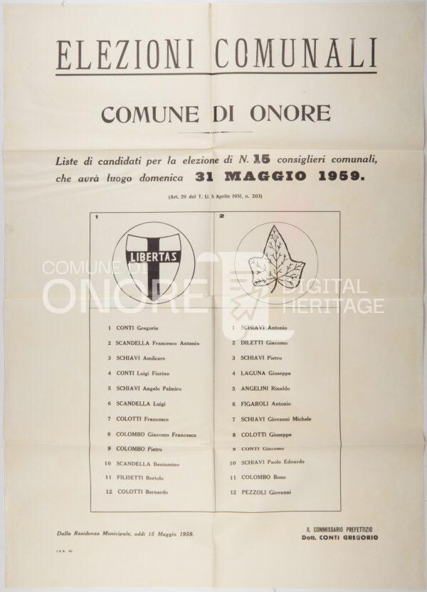 Elezioni comunali 1959 – Liste di candidati per la elezione dei consiglieri comunali