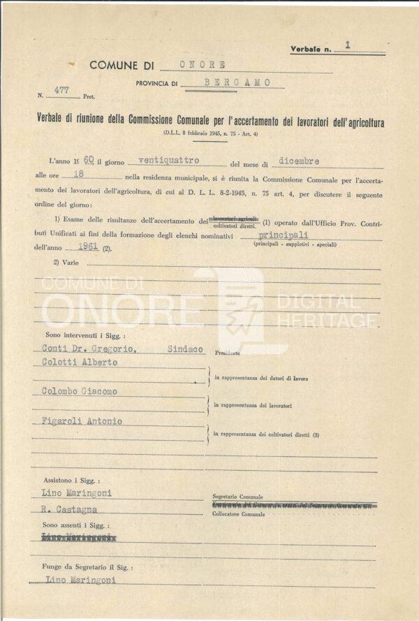 Accertamento agricoltori 1960