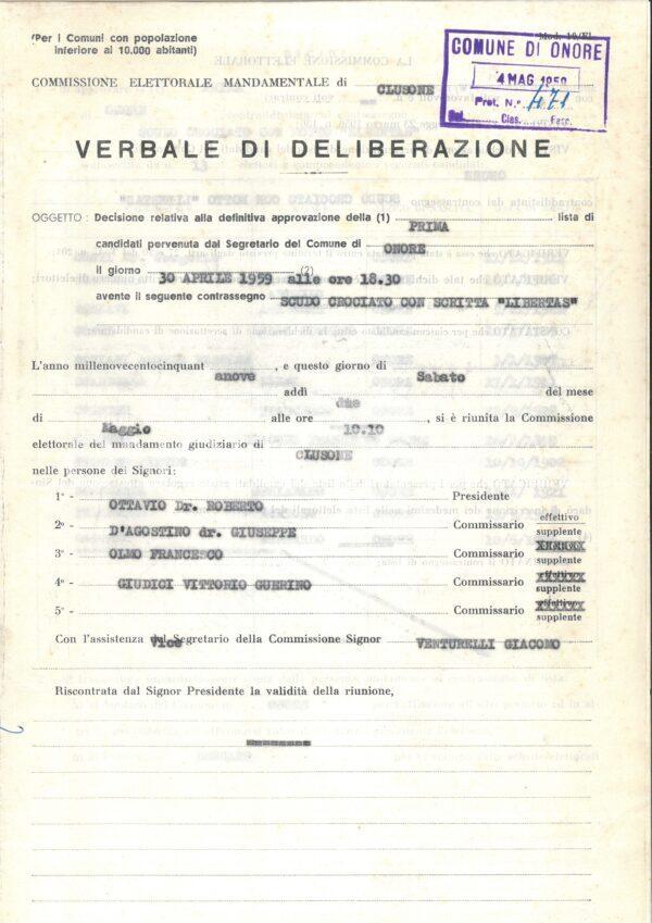 Prima lista di candidati elezioni comunali 1959